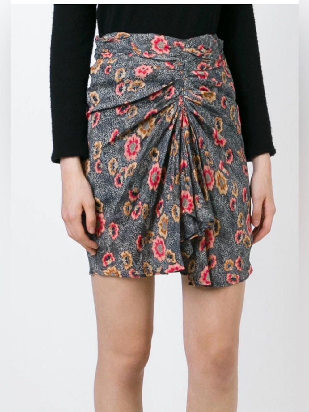 Isabel Marant Étoile Floral Draped Mini Skirt Silk Blend Size 36 / US 4